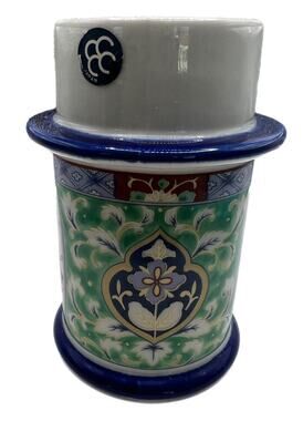 Vintage CCCC JAPAN Cobalt Blue Ceramic Hand Painted Candle Stick Holder